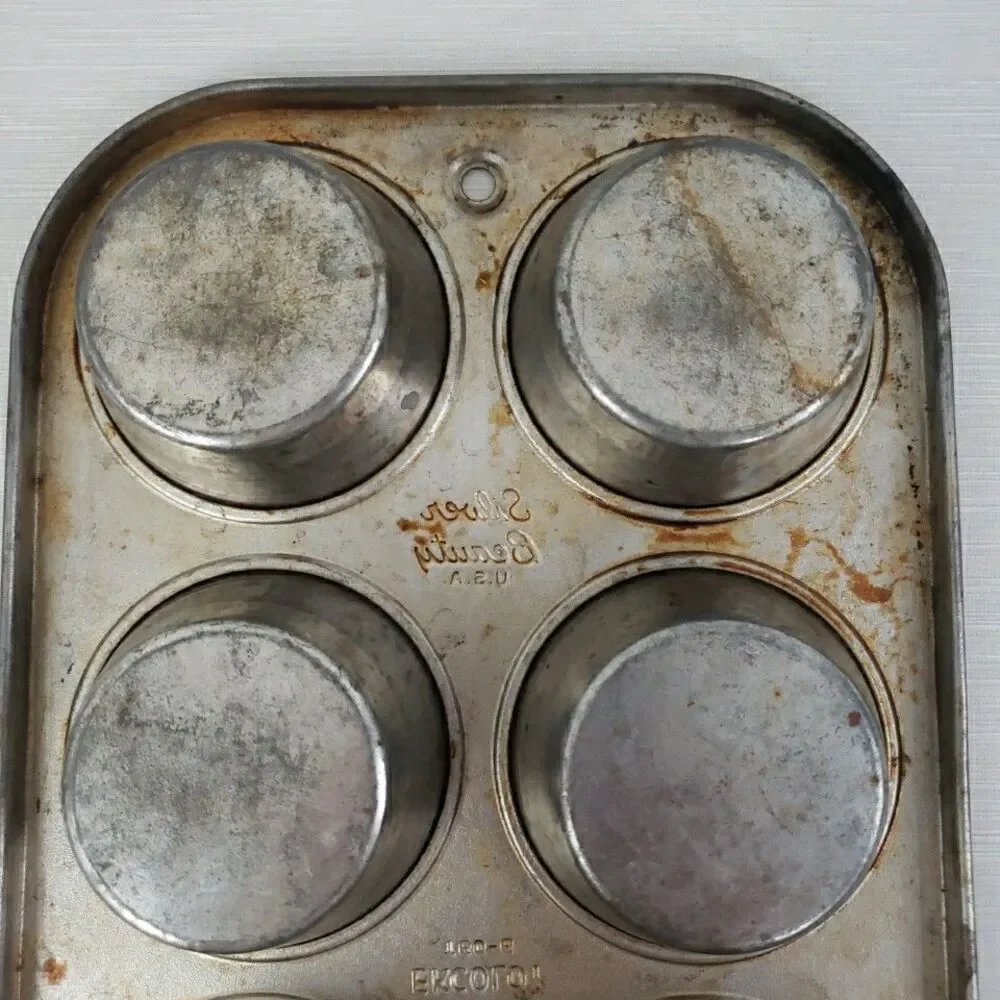 Ekcology T60.6 Silver Beauty Muffin Tin 6 Cups VTG USA Bakeware Primitive MCM